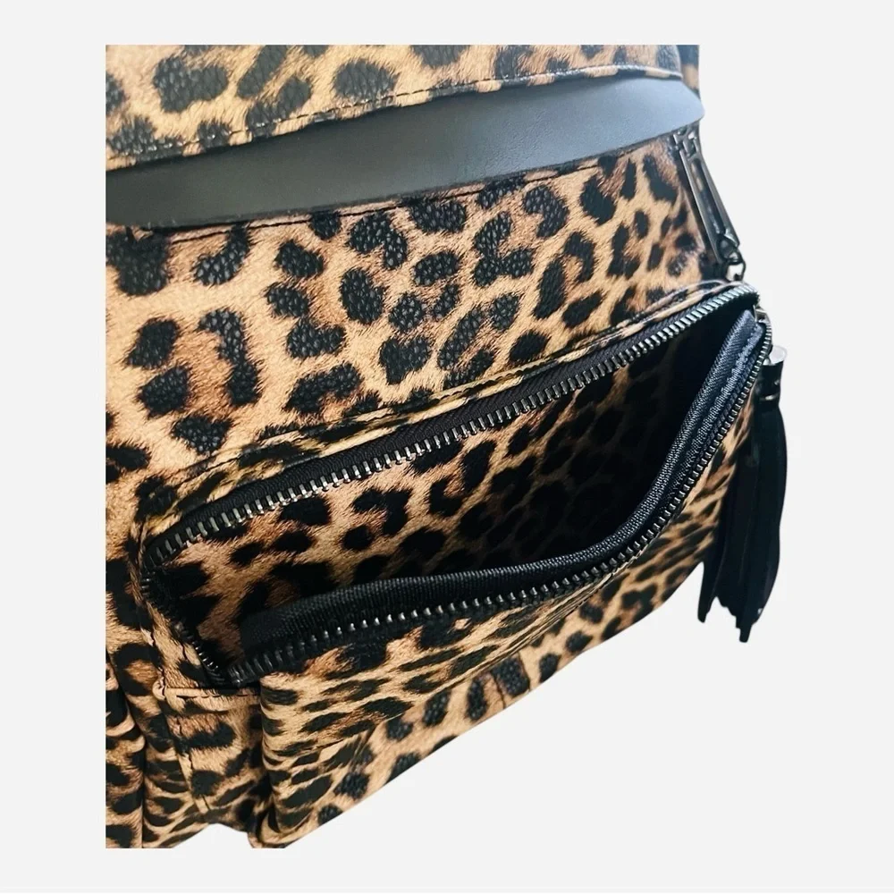 NWNT leopard print book bag backpack school bag side pockets zipper